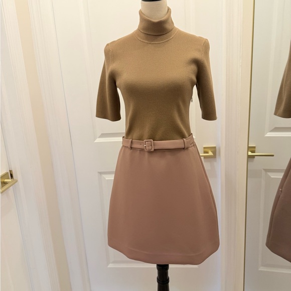 THEORY Combo Dress Bistretch Wool Twill Ribbed Sweater Turtleneck Size M - Picture 10 of 15